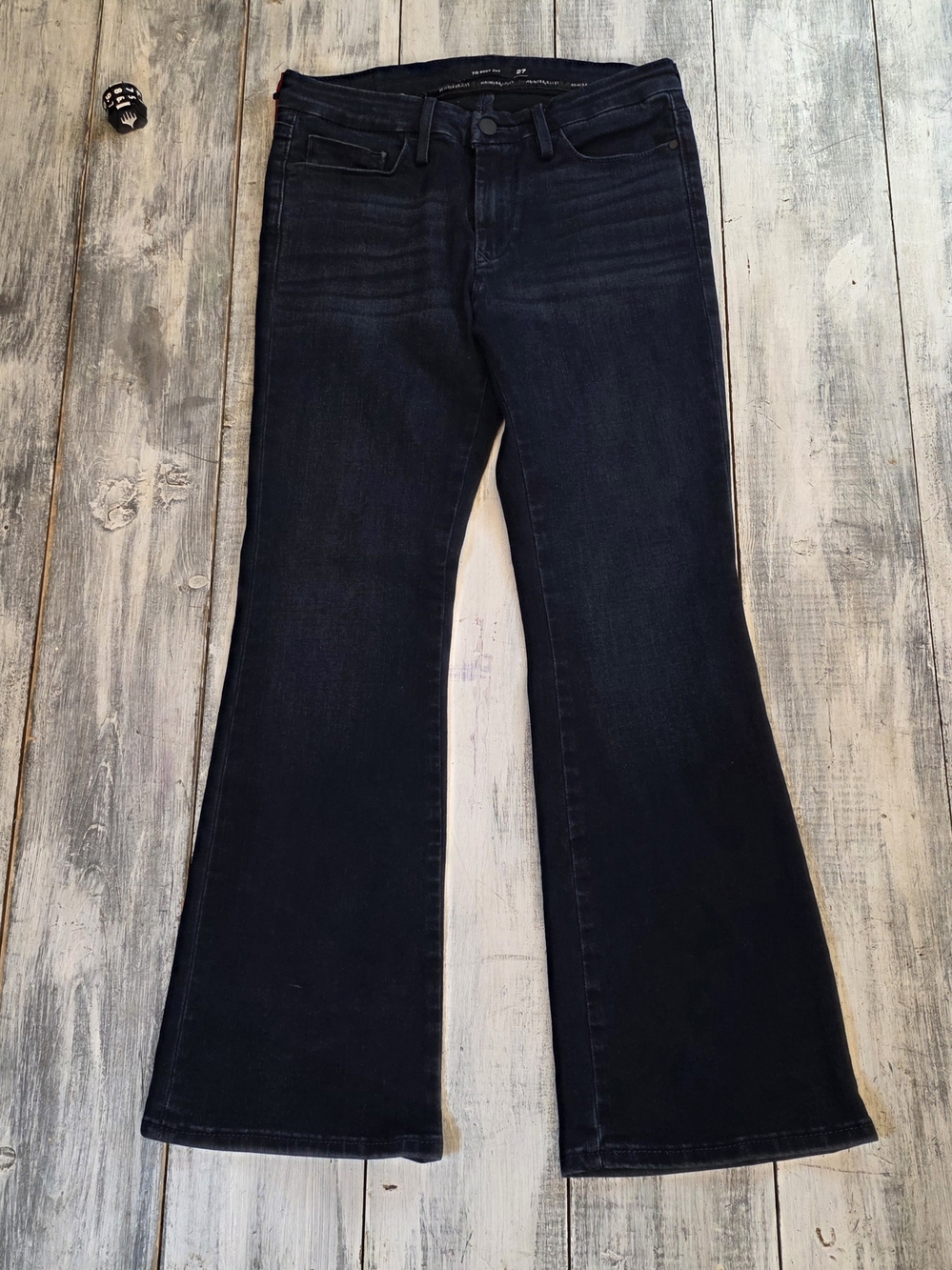 Levi's Premium 715 Women’s Dk Blue Bootcut Jeans w Solid Black Patch & Tab Sz 27